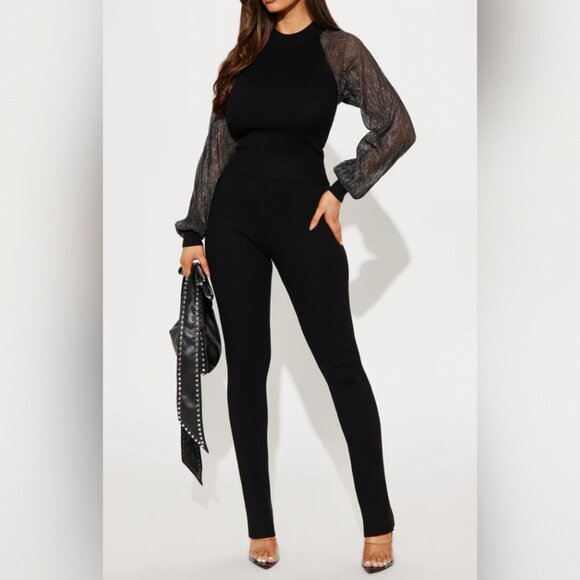 Two Piece Sweater Pant Set with Chiffon Sleeves - Picture 1 of 2